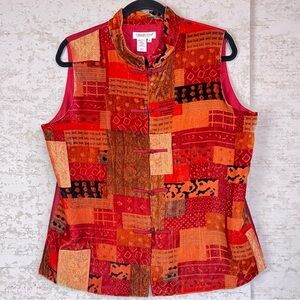 Women's Asian Patchwork Velvet Silk Vest Sz L Boho Y2K Art to Wear Artsy Whimsy